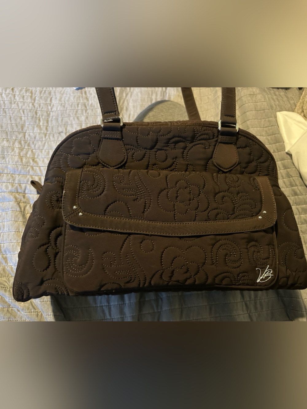 Vera Bradley Quilted Floral Diaper Bag in Dark Brown